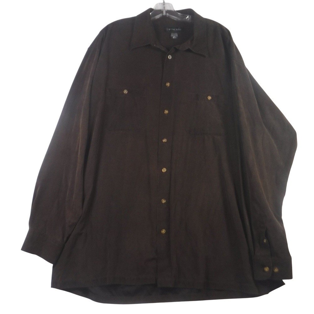Cotton Reel Mens 2XLT Brown Faux Suede Long Sleeve Button Down Shirt Tall